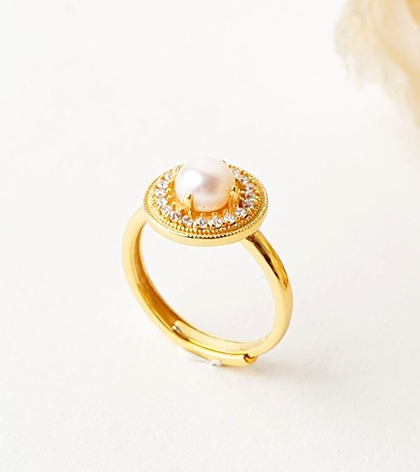 İnci ve Zirkon Taşlı Gümüş Yüzük