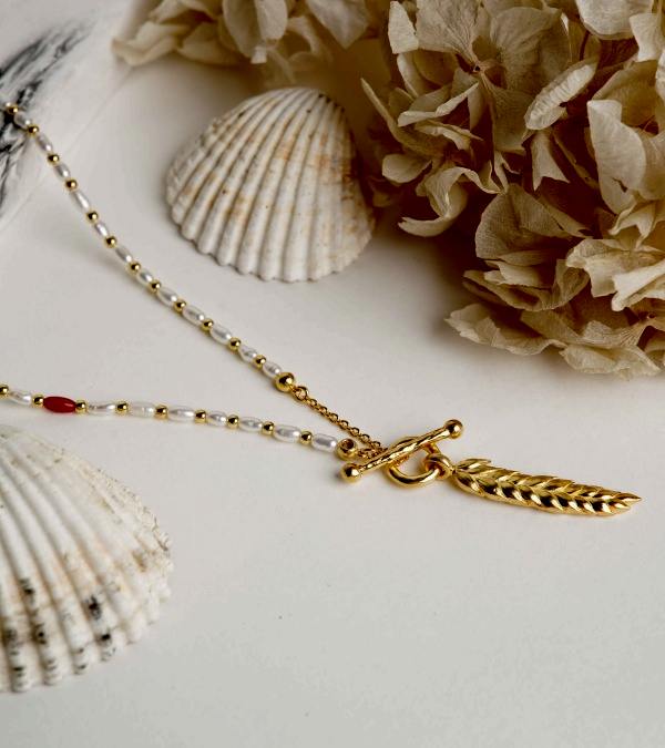 İnci, Mercan ve Başak Tasarım Gümüş Kolye