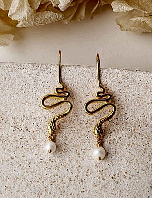 Yılan Tasarım İncili Gümüş Küpe