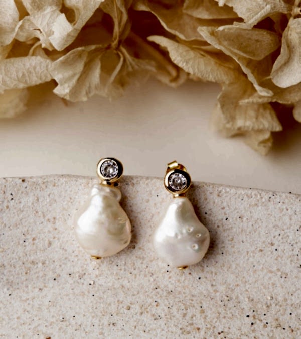 Barok İnci ve Zirkon Gümüş Küpe