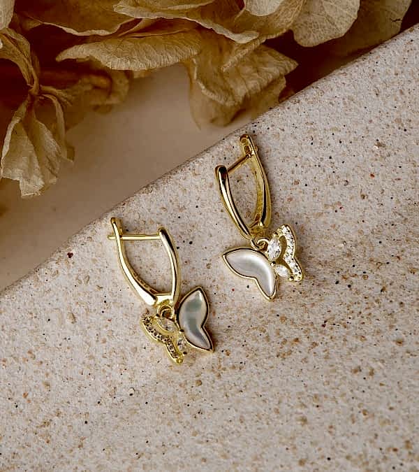 Kelebek Tasarım Sedef Gümüş Küpe