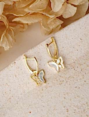 Kelebek Tasarım Sedef Gümüş Küpe