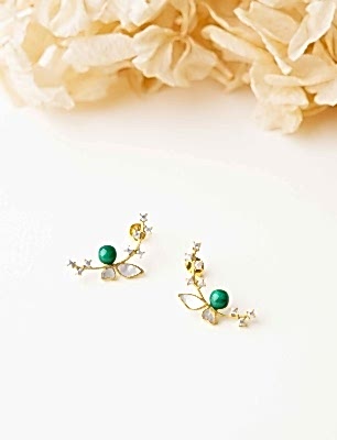 Malahit Taşlı Kelebek Gümüş Küpe