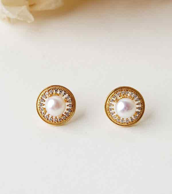 İnci ve Zirkon Taşlı Gümüş Küpe