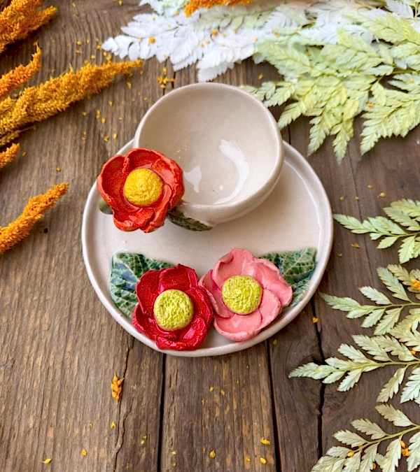 Renkli Çiçekli Türk Kahvesi Fincan Set