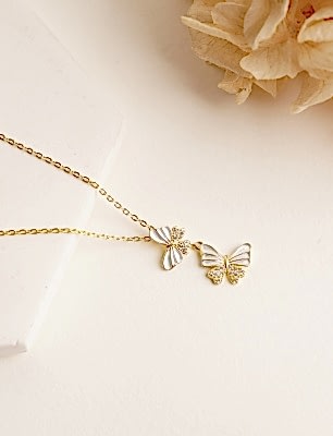 Kelebek Motif Gümüş İşleme Kolye