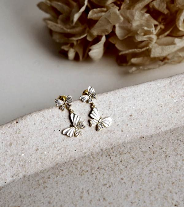 Kelebek Motif Gümüş İşleme Küpe