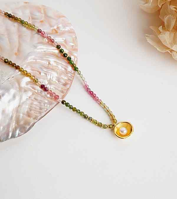 İncili Turmalin Gümüş Kolye