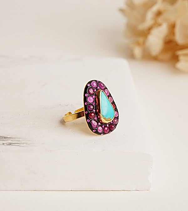 Turmalin ve Turkuaz Taşlı Gümüş Yüzük