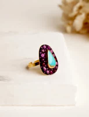 Turmalin ve Turkuaz Taşlı Gümüş Yüzük