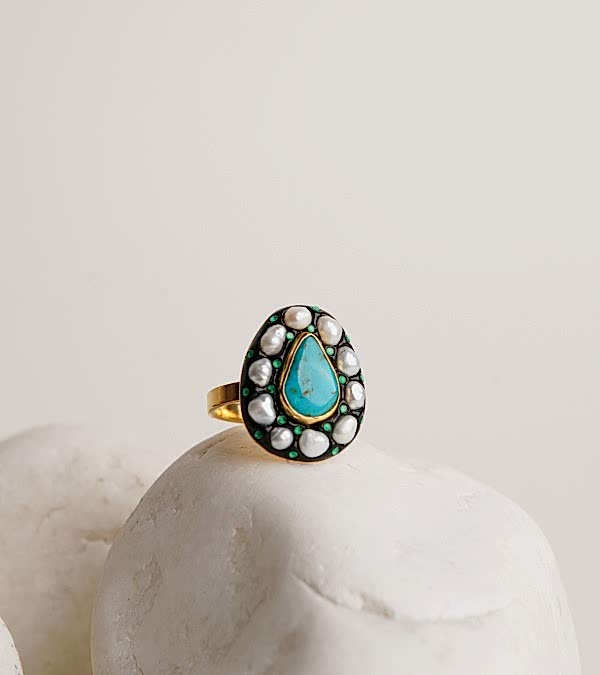 Turkuaz ve İnci Gümüş Yüzük