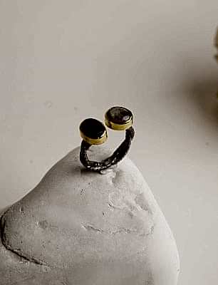 Ay Taşı ve Ametist Taşlı Gümüş Yüzük