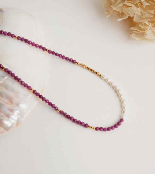 Garnet ve İncili Gümüş Kolye