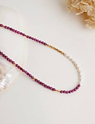 Garnet ve İncili Gümüş Kolye