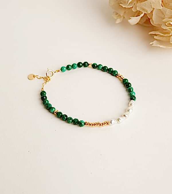 Malahit ve İncili Gümüş Bileklik