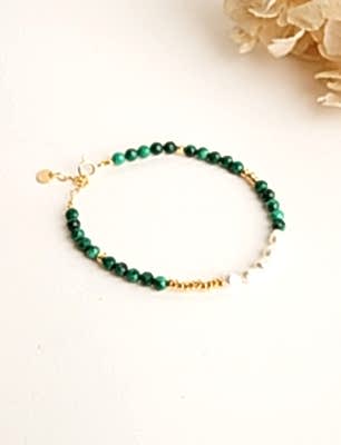 Malahit ve İncili Gümüş Bileklik