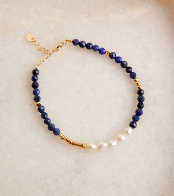 Lapis ve İncili Gümüş Bileklik