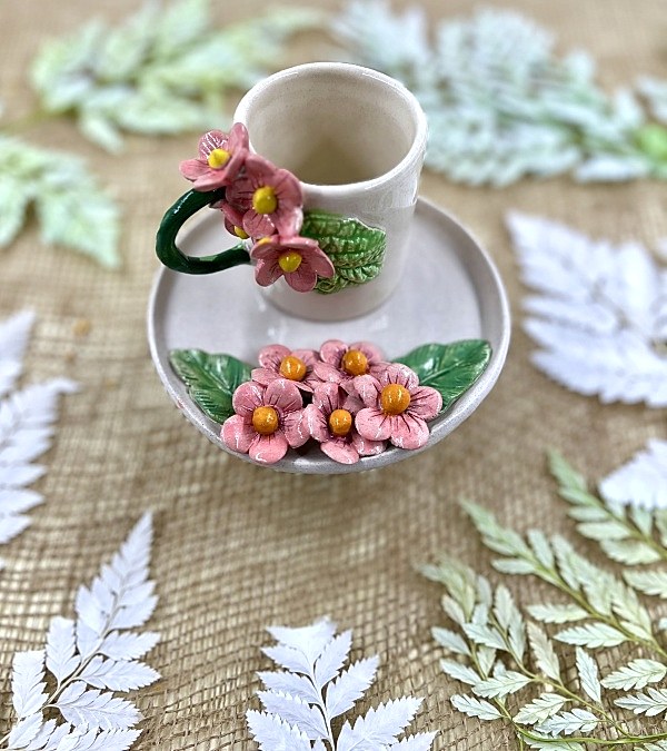 Pembe Çiçekli Espresso Fincan Set