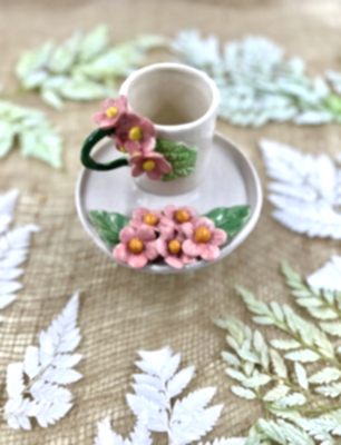 Pembe Çiçekli Espresso Fincan Set