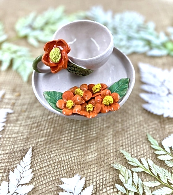 Turuncu Çiçekler Türk Kahvesi Fincan Set