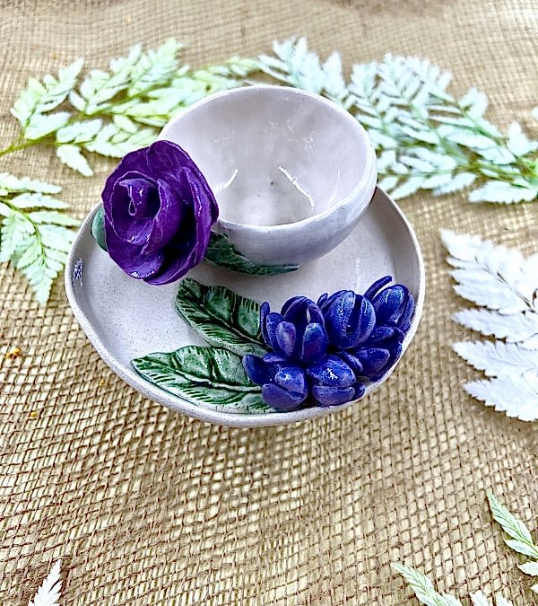 Mor Çiçekli Türk Kahvesi Fincanı Set