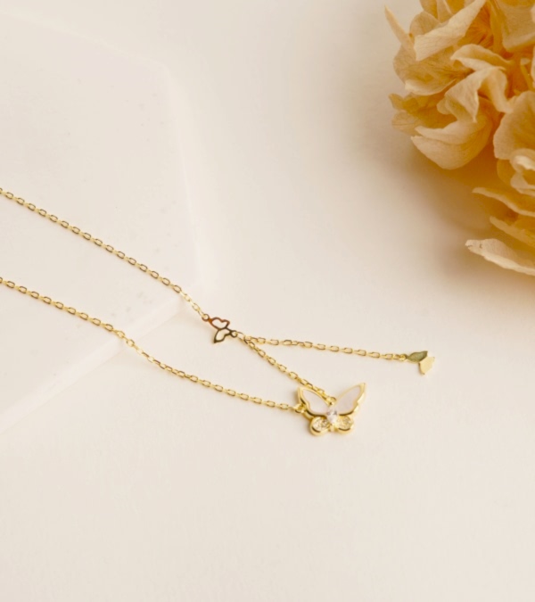 Sedefli Kelebek Gümüş Kolye