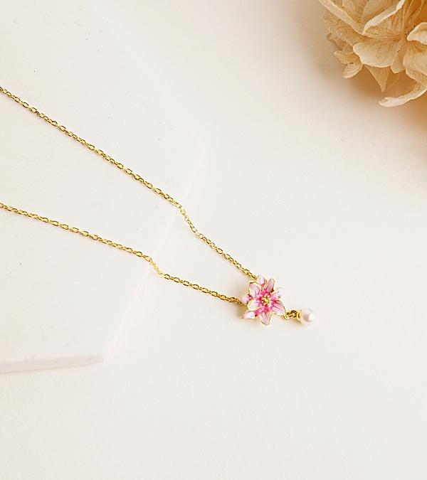 Mineli Çiçek Gümüş Kolye