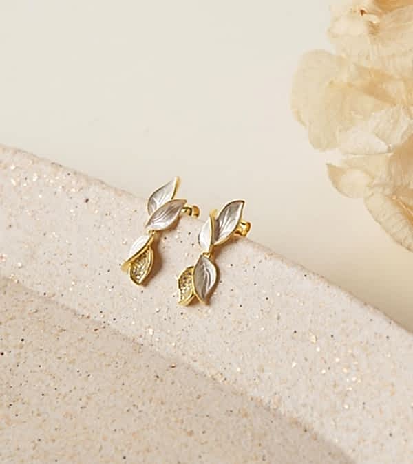 Yaprak Tasarım Gümüş Küpe