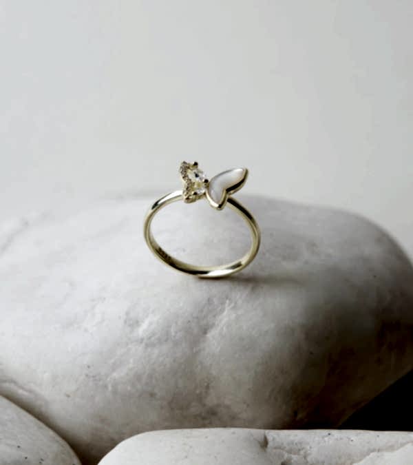 Kelebek Tasarım Sedef Gümüş Yüzük